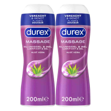 2X Durex 2 In 1 Massageolie en Glijmiddel Aloë Vera 200 ml