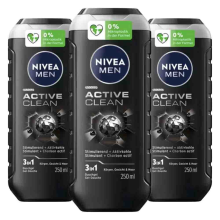 3X NIVEA Men Shampoo & Douchegel 3in1 Active Clean 250 ml