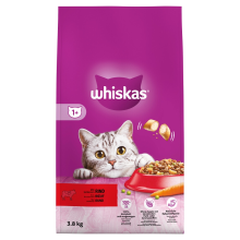 3X Whiskas 1+ Adult Katten Droogvoer Rund 3,8 kg