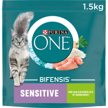 4X Purina ONE Kattenvoer Droog Sensitive Kalkoen 1,5 kg