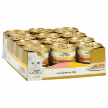 24X Gourmet Gold Kattenvoer Nat Fijne Hapjes Zalm   Kip 85 gr