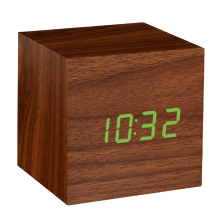 Gingko   Cube Click Clock Walnoot/Green Led