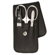 Erbe Lederen Manicure Etui met Drukknoopsluiting Zwart (3 delig)