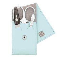 Erbe Lederen Manicure Etui met Drukknoopsluiting Zacht Blauw (3 delig)