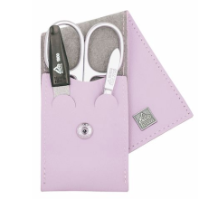 Erbe Lederen Manicure Etui met Drukknoopsluiting Licht Paars (3 delig)