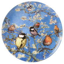 Heinen Delfts Blauw Wandbord Vogels Van Gogh Amandelbloesem 31,5 cm