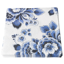 Heinen Delfts Blauw Servetten Delfts Blauwe Bloemen (20 stuks)