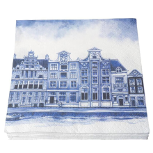 Heinen Delfts Blauw Servetten Delfts Blauwe Grachtenpanden (20 stuks)