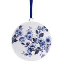 Heinen Delfts Blauw Kerstornament Bloemen 6 cm