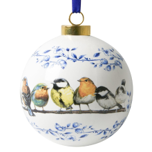 Heinen Delfts Blauw Kerstbal Bosvogels   keramiek   8 cm