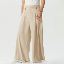 INCERUN Herenbroek Effen Kleur Loszittende Hoge Taille Gebonden Rechte Pijp Broek voor Heren Casual Comfortabele Mannenb