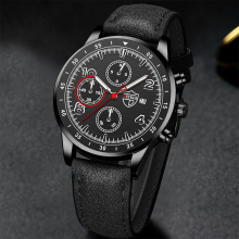 Jassy 6 kleuren legering kunstleer band zakelijk casual drie ogen decor lichtgevende kalender quartz horloge