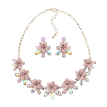 Jassy® Sweet Pink Flower Jewelry Set Elegant Colorful Crystal Earrings Necklace For Women Gift