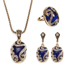 Jassy® Vintage Gold Earrings Natural Blue Stone Necklace Crystal Ring Gift For Women