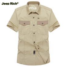 Jeep Rich Plus Size Summer Men Short Sleeve Dress Shirts Cotton Breathable Casual Shirts