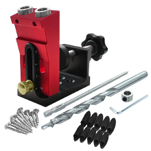 JIGHOLE Houtbewerking Kantenboorset 9,5mm Schuine Gat Perforator Locator met 3/8 inch Boor en Klem Timmerwerk Boorgids