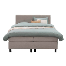 Leen Bakker   Boxspring Liv Geblokt Beige 180x200cm Vierkante Poot   Boxsprings   Beige   Stof