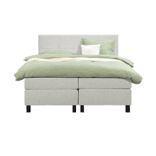 Leen Bakker   Boxspring Liv Geblokt Ecru 180x200cm Vierkante Poot   Boxsprings   Crème   Stof