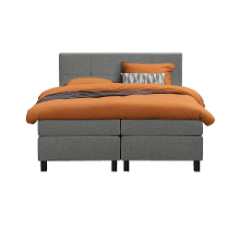 Leen Bakker   Boxspring Liv Geblokt Licht 180x200cm Vierkante Poot   Boxsprings   Grijs   Stof