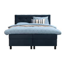 Leen Bakker   Boxspring Liv Geruit Blauw 180x200cm Vierkante Poot   Boxsprings   Blauw   Stof Velvet