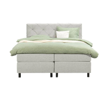 Leen Bakker   Boxspring Liv Geruit Ecru 180x200cm Ronde Poot   Boxsprings   Crème   Stof
