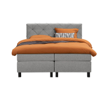 Leen Bakker   Boxspring Liv Geruit Licht 160x200cm Vierkante Poot   Boxsprings   Grijs   Stof