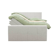 Leen Bakker   Boxspring Met Opbergruimte En Voetbord Liv Geblokt Ecru 140x200cm   Boxsprings   Crème   Stof