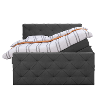 Leen Bakker   Boxspring Met Opbergruimte En Voetbord Liv Geruit Antraciet 140x200cm   Boxsprings   Grijs   Stof