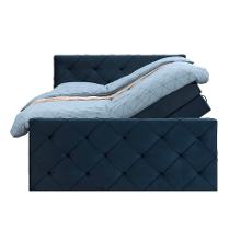 Leen Bakker   Boxspring Met Opbergruimte En Voetbord Liv Geruit Blauw 140x200cm   Boxsprings   Blauw   Stof Velvet