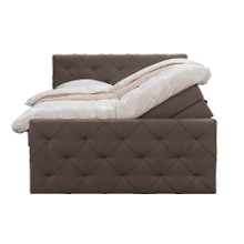 Leen Bakker   Boxspring Met Opbergruimte En Voetbord Liv Geruit Donker 140x200cm   Boxsprings   Bruin   Stof