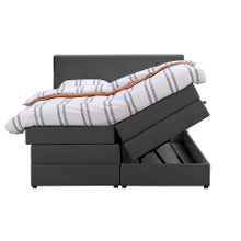 Leen Bakker   Boxspring Met Opbergruimte Liv Geblokt Antraciet 140x200cm   Boxsprings   Grijs   Stof
