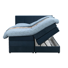 Leen Bakker   Boxspring Met Opbergruimte Liv Geblokt Blauw 140x200cm   Boxsprings   Blauw   Stof Velvet