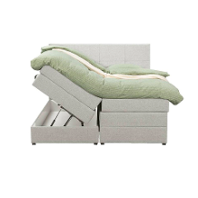 Leen Bakker   Boxspring Met Opbergruimte Liv Geblokt Ecru 160x200cm   Boxsprings   Crème   Stof