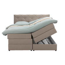Leen Bakker   Boxspring Met Opbergruimte Liv Geruit Beige 140x200cm   Boxsprings   Beige   Stof