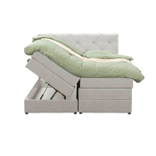 Leen Bakker   Boxspring Met Opbergruimte Liv Geruit Ecru 140x200cm   Boxsprings   Crème   Stof