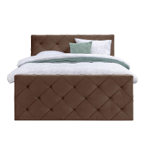 Leen Bakker   Boxspring Met Voetbord Liv Geruit 180x200cm Ronde Poot   Boxsprings   Bruin   Stof Velvet