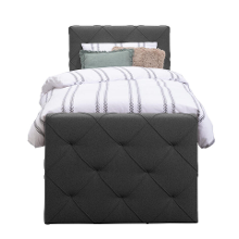 Leen Bakker   Boxspring Met Voetbord Liv Geruit Antraciet 90x200cm Vierkante Poot   Boxsprings   Grijs   Stof