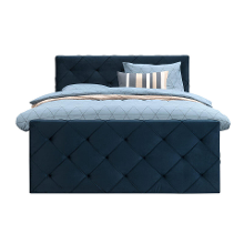 Leen Bakker   Boxspring Met Voetbord Liv Geruit Blauw 160x200cm Slanke Poot   Boxsprings   Blauw   Stof Velvet