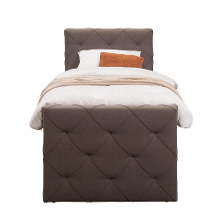 Leen Bakker   Boxspring Met Voetbord Liv Geruit Donker 90x200cm Vierkante Poot   Boxsprings   Bruin   Stof