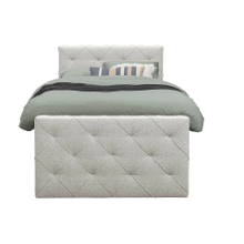 Leen Bakker   Boxspring Met Voetbord Liv Geruit Ecru 120x200cm Ronde Poot   Boxsprings   Crème   Stof