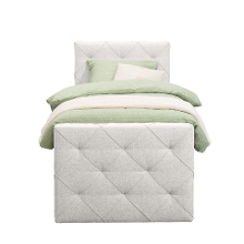 Leen Bakker   Boxspring Met Voetbord Liv Geruit Ecru 90x200cm Ronde Poot   Boxsprings   Crème   Stof