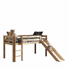 Leen Bakker   Vipack Halfhoogslaper Pino Met Glijbaan Grenenhout 90x200cm   Bedden   Bruin   Grenenhout   Vipack