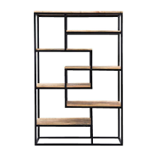Leen Bakker   Wandmeubel Kyan Zwart/naturel 180x120x40cm   Boekenkasten   Zwart   Hout Metaal