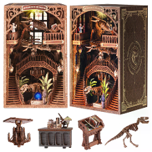 LH0001 Dinosaurus Collectie Montage Kit DIY 3D Handgemaakte Puzzel Houten Poppenhuis met Licht Model Magische Bibliothee