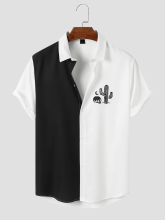 Limespar Heren colorblock tweekleurige plantenprint reverskraag shirts