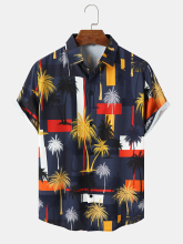 Limespar Heren Colorful Geometrische Kokospalm Shirts met Korte Mouwen