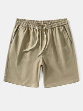 Limespar Heren Effen Kleur Trekkoord Elastische Taille Halflange Shorts
