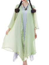 Loose Women Solid Lotus Flower Printed Irregular Linen Cardigan