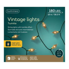 Lumineo Kerstverlichting   180 vintage led lampjes  1790 cm   8 functies   groen snoer