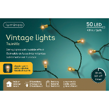 Lumineo Vintage kerstverlichting   50 led lampjes   klassiek warm wit   490 cm   batterij